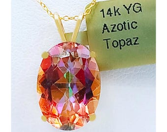 Created 8.35 Cts Azotic Topaz Solitaire Pendant 14k Gold