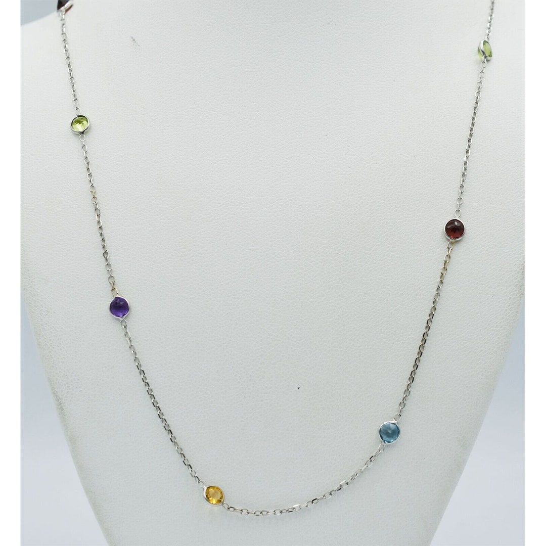 13.80 ct. t.w. Bezel-Set Multi-Gemstone Station Necklace in