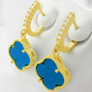 Turquoise & White Sapphire Dangled Earring .925 Sterling Silver