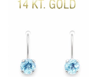 Genuine 2.16 Cts Aquamarine Dangling Earrings 14k White Gold