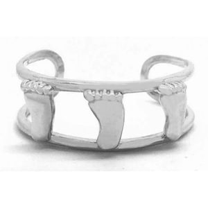 Foot Print 14k Solid White Gold Adjustable Toe Ring