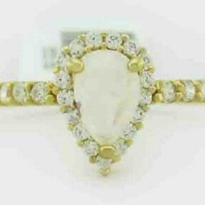 Genuine Opal & White Sapphires Ring .925 Sterling Silver