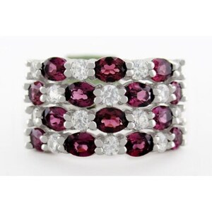 Genuine Amethyst & White Sapphires Ring .925 Sterling Silver