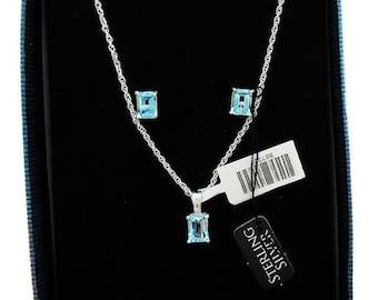 Genuine 2.76 Cts, Blue Topaz Set (Earrings and Necklace)