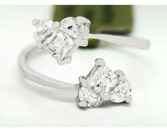 White Sapphire 1.46 Cts Double Heart Toe Ring 14k White Gold