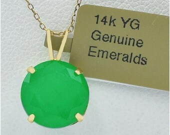 Genuine 5.20 Cts Emerald Pendant 14k Gold