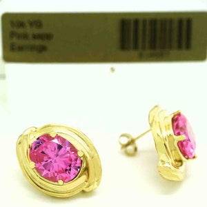 Created Pink Sapphires 6.32 Cts Stud Earrings 10k Gold