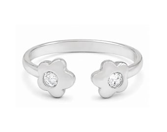 Anillo para el dedo del pie con flor de zafiro blanco sintético, oro blanco macizo de 14k.