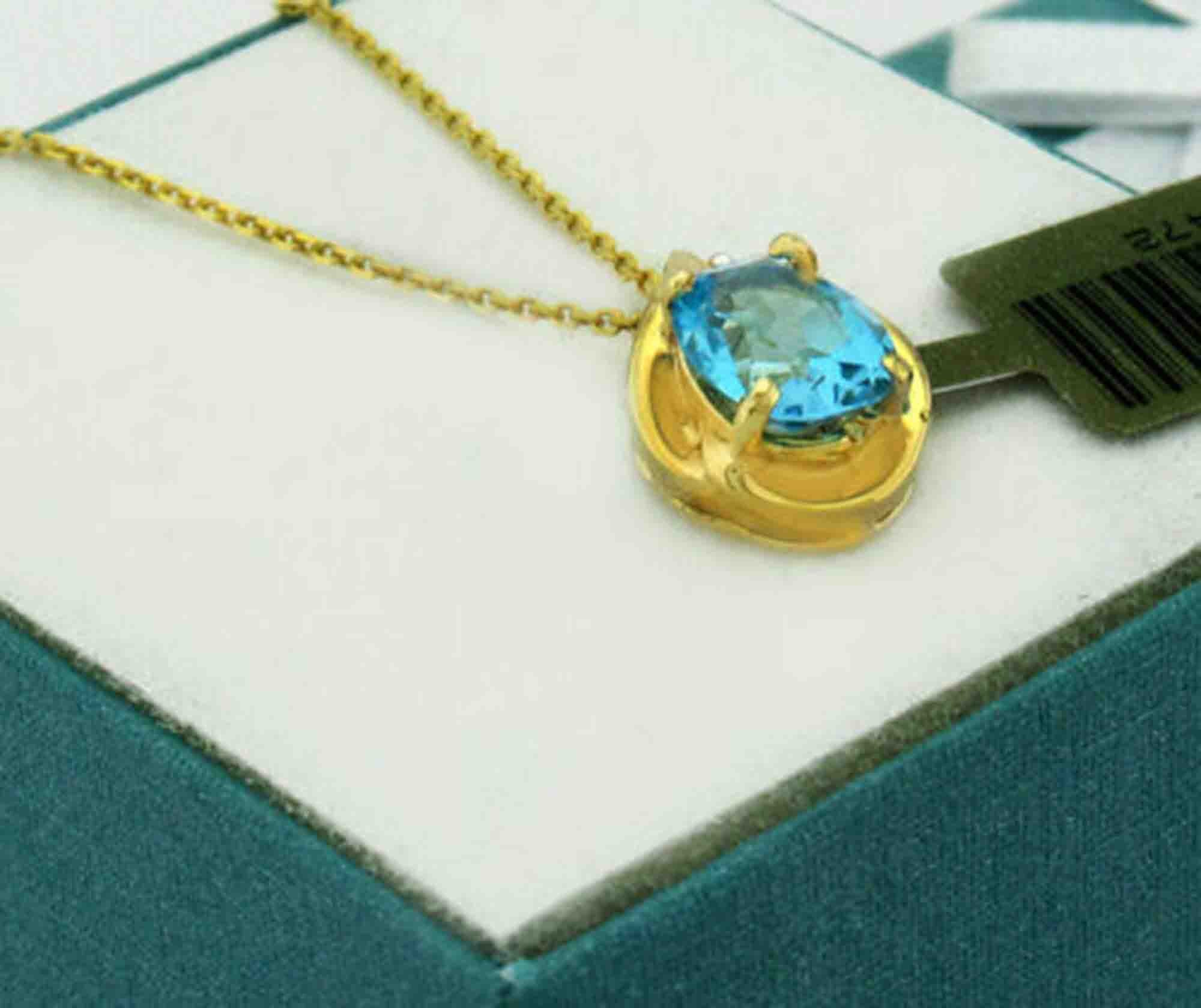 Genuine 1.59 Cts Blue Topaz & Diamond Pendant 10k Gold - Etsy