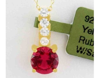 Lab Created Ruby & White Sapphire Pendant Necklace .925 Silver (Yellow)