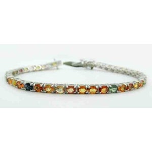 Genuine 10.50 Cts Multi-Gemstones Tennis Bracelet .925 Silver