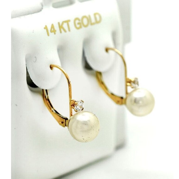 s-l400.jpg Genuine 7 mm Pearls Earrings 14K Gold main image 1
