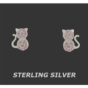 Created Cat Pink Sapphires Stud Earrings Earring .925 Sterling Silver