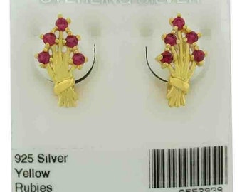 Ruby 0.68 Cts Dangling Earrings .925 Silver(Gold tone)