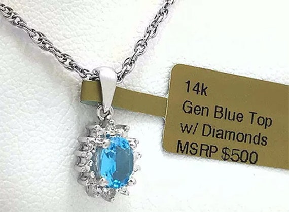 Genuine Carats Blue Topaz Diamonds 14k Gold Pendant