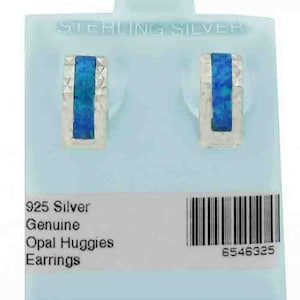 Genuine Blue Opal Huggies Earrings .925 Sterling Silver