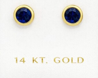 Created 1.28 Cts Blue Sapphire Stud Earrings 14k Solid Yellow Gold