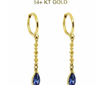 Created 1.96 Cts AAA Tanzanite Huggie Dangle Earrings 14k Gold