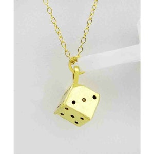 Solid 3D Dice Pendant 14K Yellow Gold