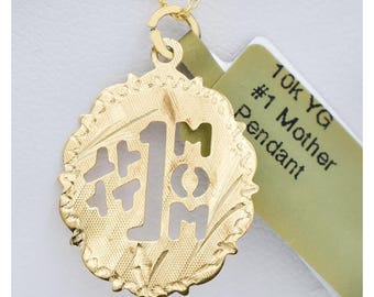 1 Mom Pendant 14k Solid Yellow Gold