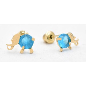 Blue Topaz 0.60 Cts Elephant 14k Gold Stud Earrings
