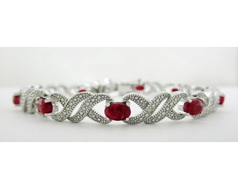 Genuine 7.46 Cts Ruby & Diamond Bracelet 14k White Gold Plated