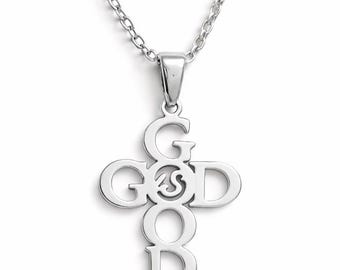 Good God Cross Pendant Necklace | 14k White Gold Plated