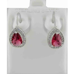Created Rubies 1.04 Cts & White Sapphire Dangling Earrings .925 Silver