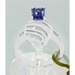 Anillo de tanzanita y diamantes auténticos de 1,15 quilates en oro blanco de 14 k imagen 6