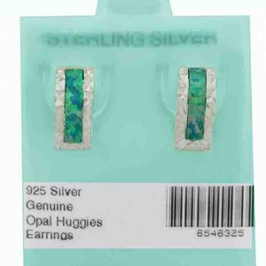 Genuine Opal Huggies Earrings .925 Sterling Silver