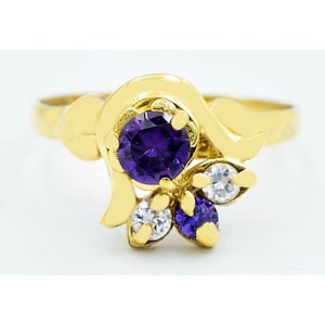 Amethyst & White Sapphire Spinel Ring 10K Yellow Gold