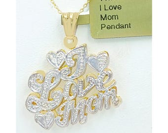 I Love You Mom Pendant Double Plated 14k Solid Yellow & White Gold