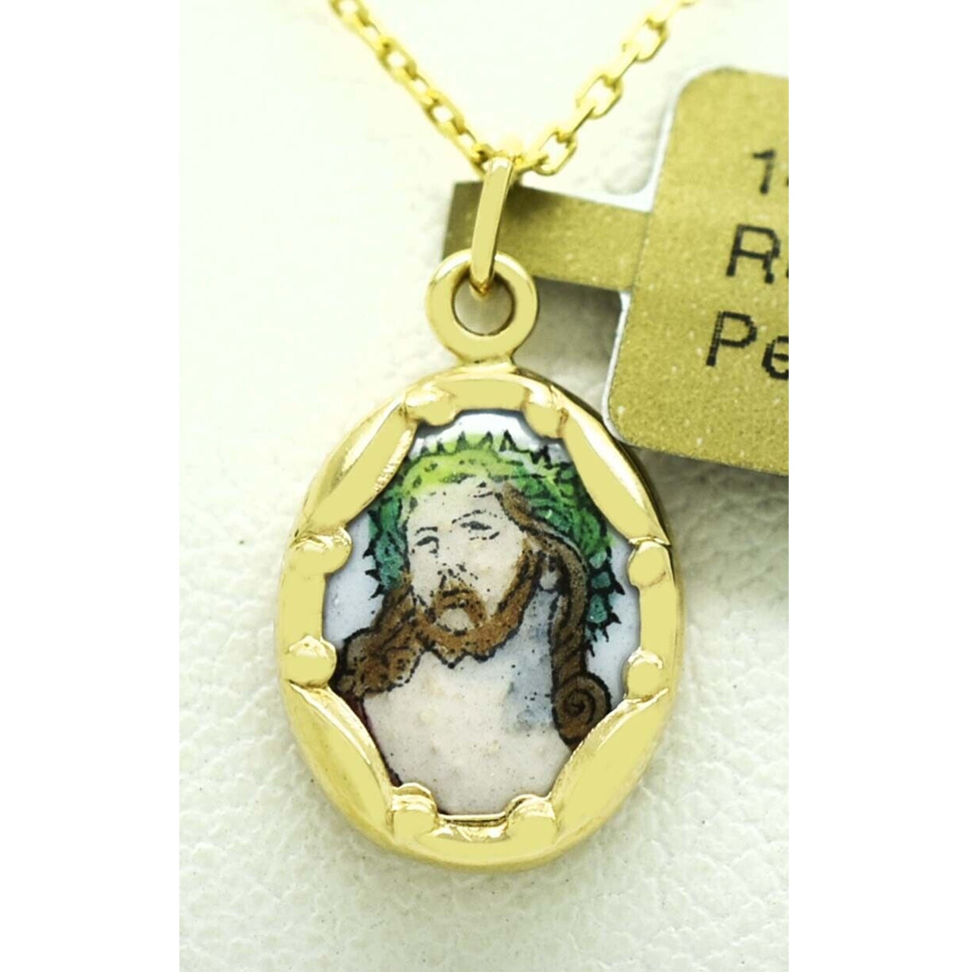 イエスの顔 楕円形「エッケ・ノモ」ペンダント 10K イエロー ゴールド