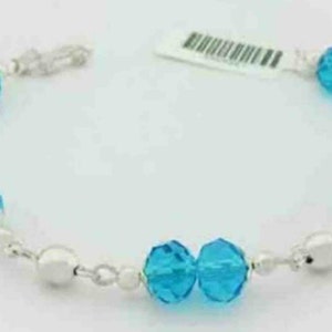 Blue Zircon Crystal Gemstones Bracelet .925 Sterling Silver