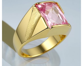 Genuine 8.27 Cts Pink Topaz Men's Ring 14k SOLID Gold