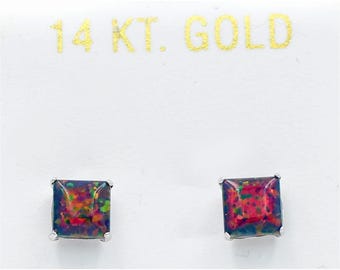 Genuine 0.94 Cts Opal Stud Earrings 14k White Gold