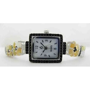 Echte Opal & Schwarzer Onyx Armbanduhr .925 Silber-Edelstahlgehäuse