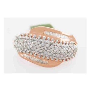 Genuine 1 Ct Diamonds Cocktail Ring .925 Sterling Silver (Rose tone)