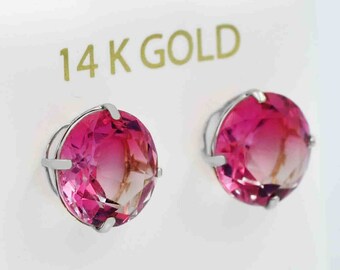 Created Pink Sapphires 8.20 Cts Stud Earrings 14K White Gold