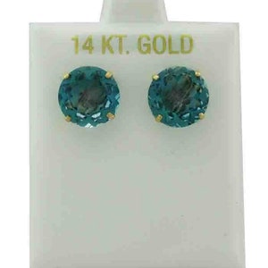 Blue Zircon 9.76 Cts Stud Earrings 14k Yellow Gold