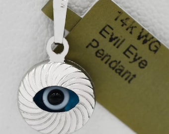 Evil Eye For Protection Pendant 14k White Gold