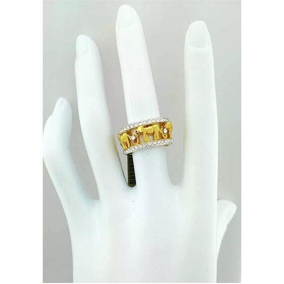 人工ホワイトサファイア エレファント エタニティ リング 14K イエロー 