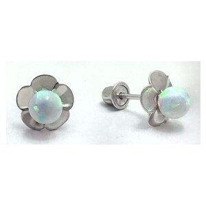 Genuine 0.55 Carats Opal 14k White Gold Stud Earrings Screw Backs