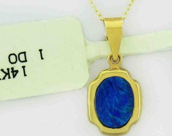 Genuine Opal Pendant Necklace 14K Gold