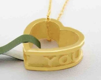 I Love You Heart Pendant Necklace 10K Gold