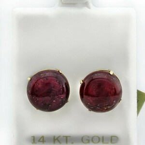 Genuine 23.28 Cts Star Ruby Stud Earring 14 Yellow Gold * New With Tag * 12 mm