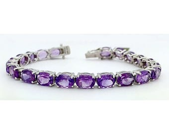 Genuine 26.25 Cts Amethyst Gemstones Bracelet .925 Silver