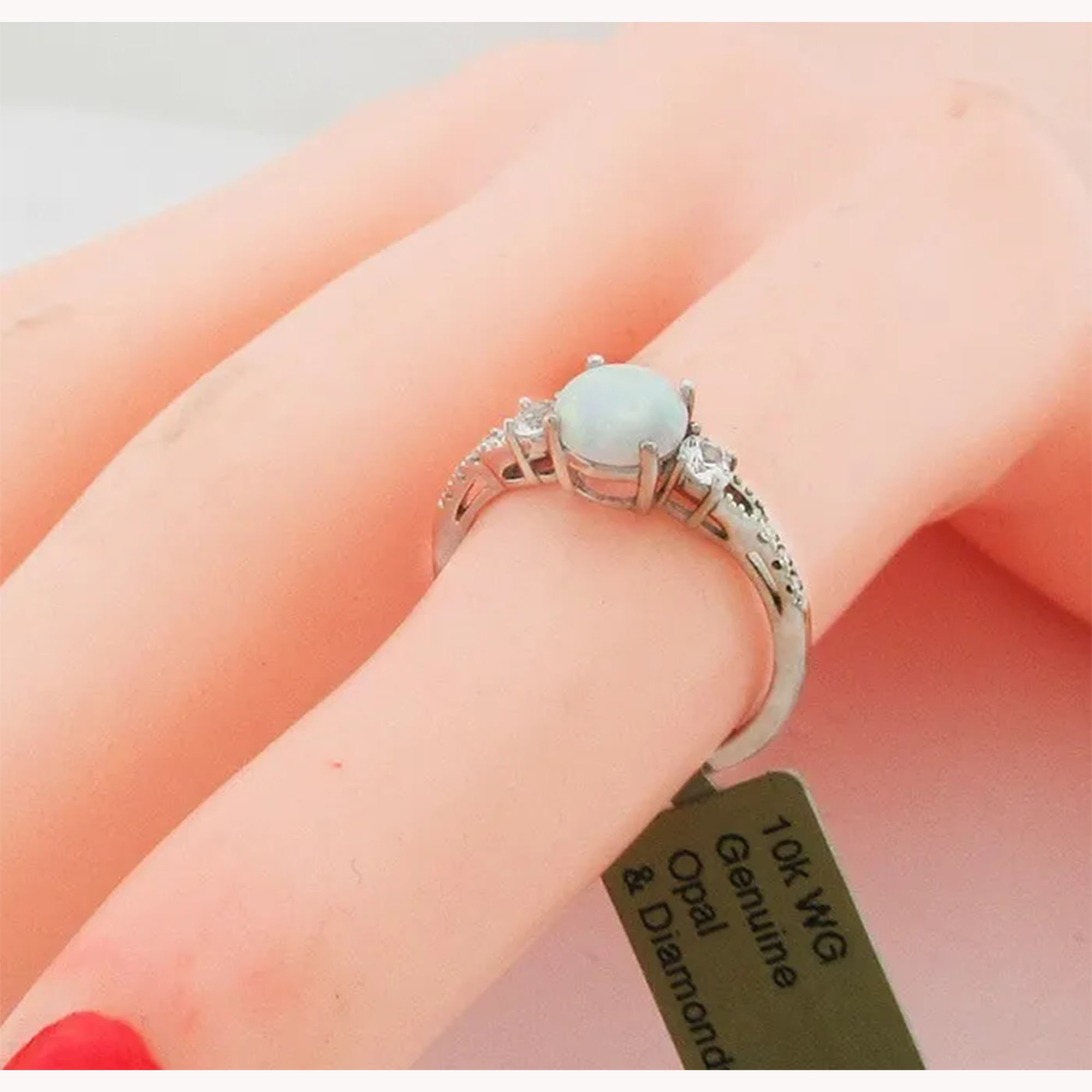 Dainty Opal & Diamond Ring in 10kt White Gold | OpalPop Genuine 1.04 Cts Opal & Diamond Ring 10K White Gold main image 1