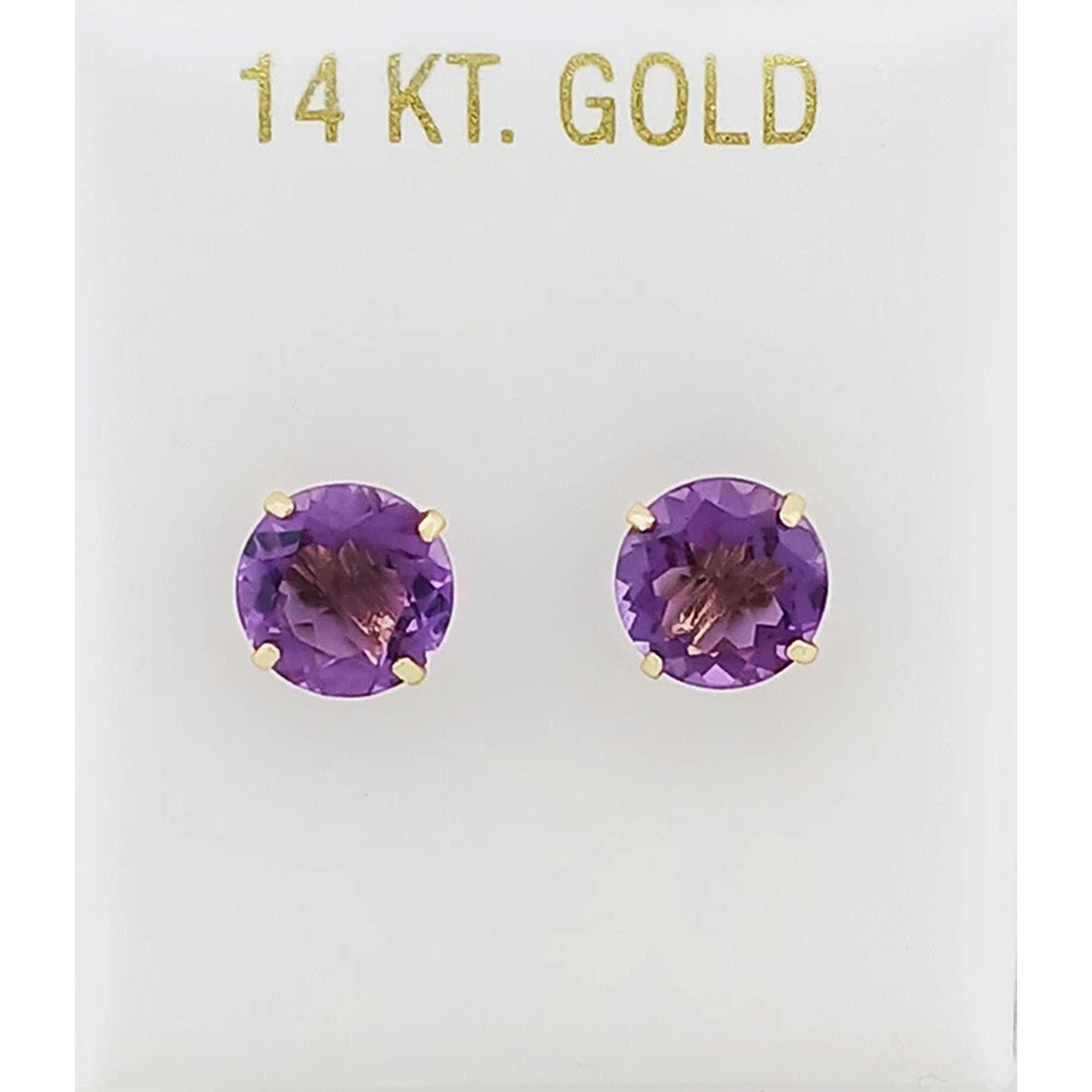 Genuine 4.60 Cts Amethyst Stud Earrings 14k Gold