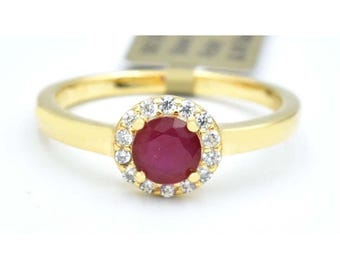 Genuine 0.90 Cts Ruby & White Sapphire Ring 14k Yellow Gold Plated